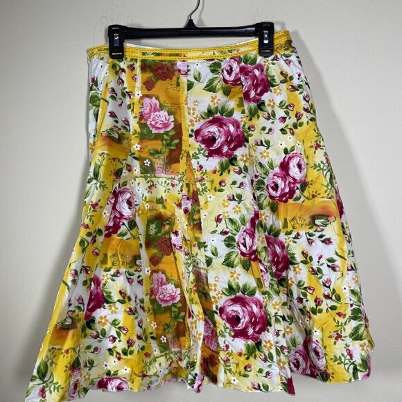 Lapis Women's Yellow Summer Floral Midi Skirt Medium Cotton Blend! - Picture 4 of 5